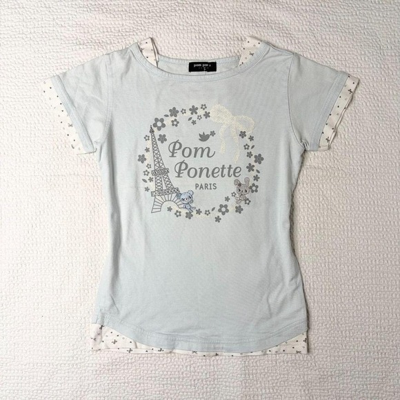 Pom Ponette Tops - Pom Ponette "pom ponette paris" layered baby tee from japan